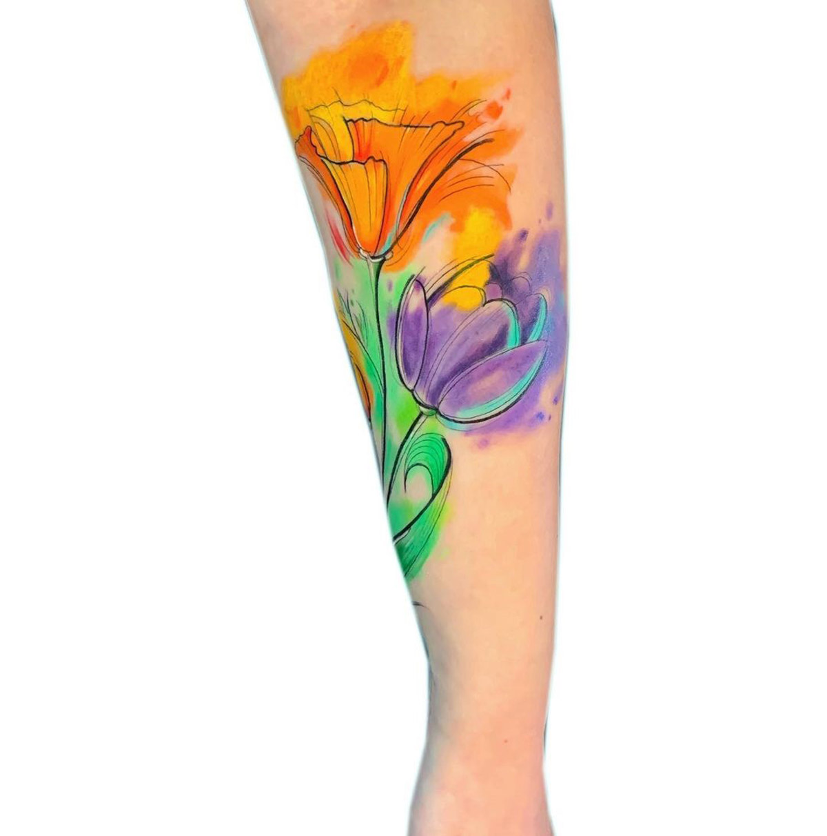 Detail Flower Aquarell Tattoo Nomer 17
