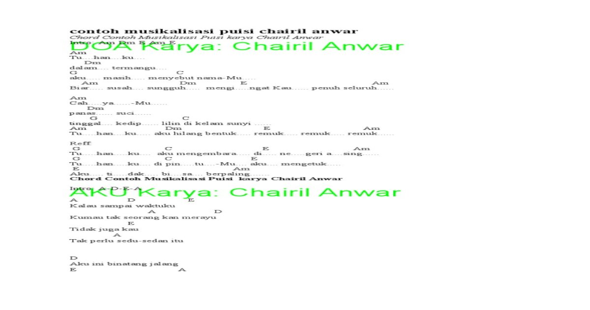 Detail Aku Chairil Anwar Musikalisasi Puisi Nomer 57