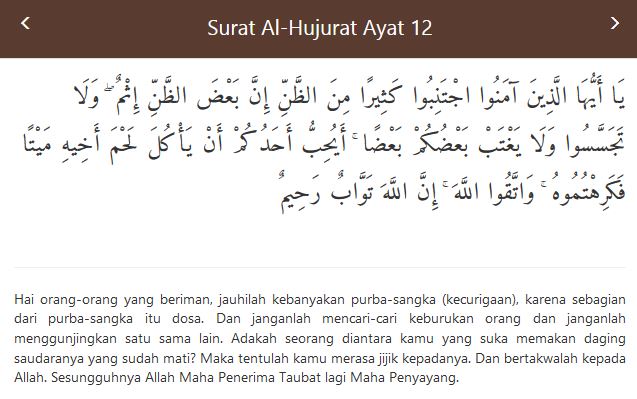 Detail Al Quran Surat Al Hujurat Ayat 12 Nomer 5