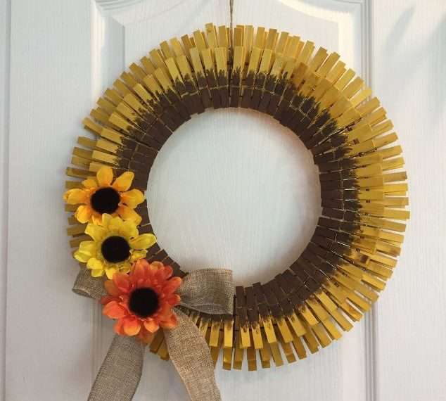 Clothespin Sunflower Wreath - KibrisPDR