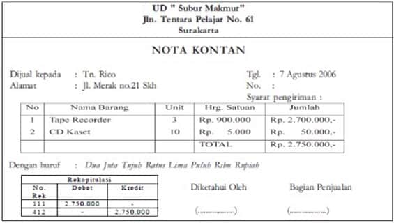 Detail Gambar Nota Kontan Nomer 30