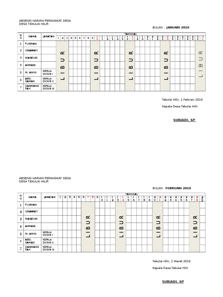 Detail Contoh Absen Harian Nomer 17