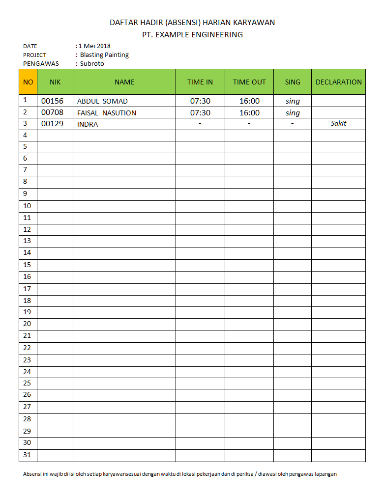 Detail Contoh Absen Harian Nomer 10