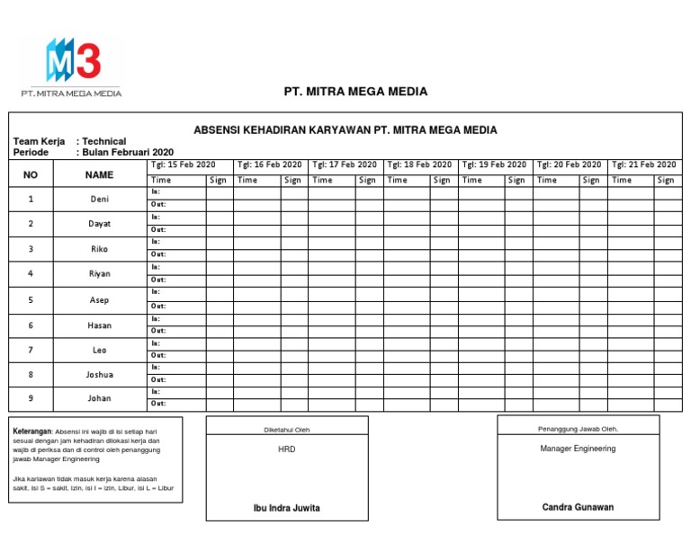 Detail Contoh Absen Karyawan Nomer 13