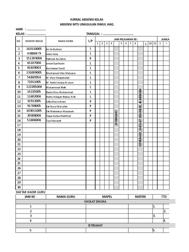 Detail Contoh Absen Kelas Nomer 8