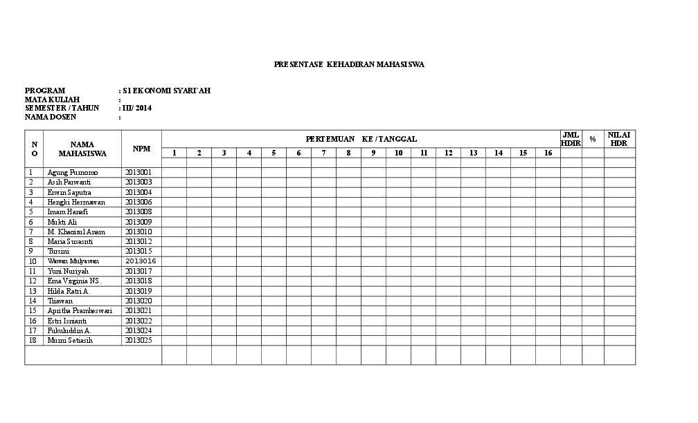 Contoh Absen Mahasiswa - KibrisPDR