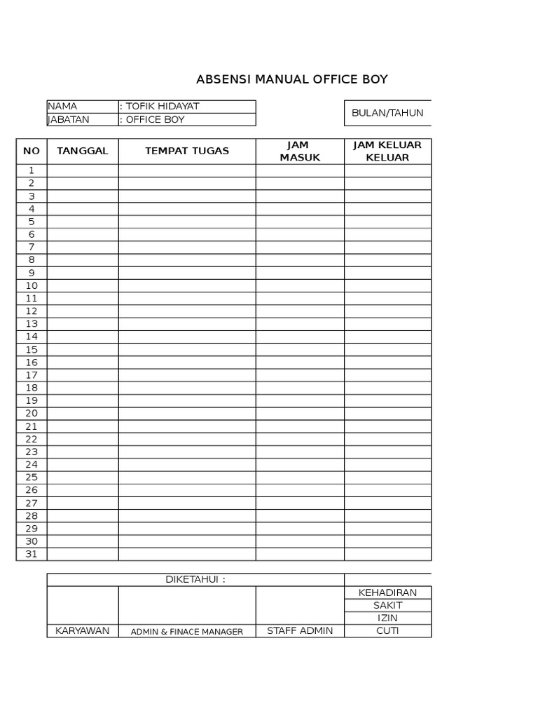 Detail Contoh Absen Manual Nomer 24