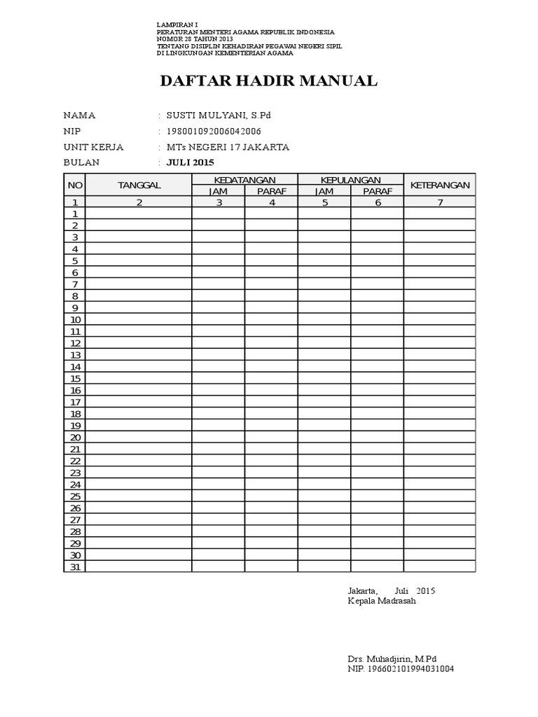 Detail Contoh Absen Manual Nomer 5