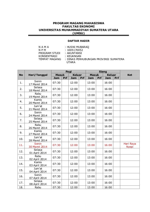 Detail Contoh Absen Pkl Nomer 15