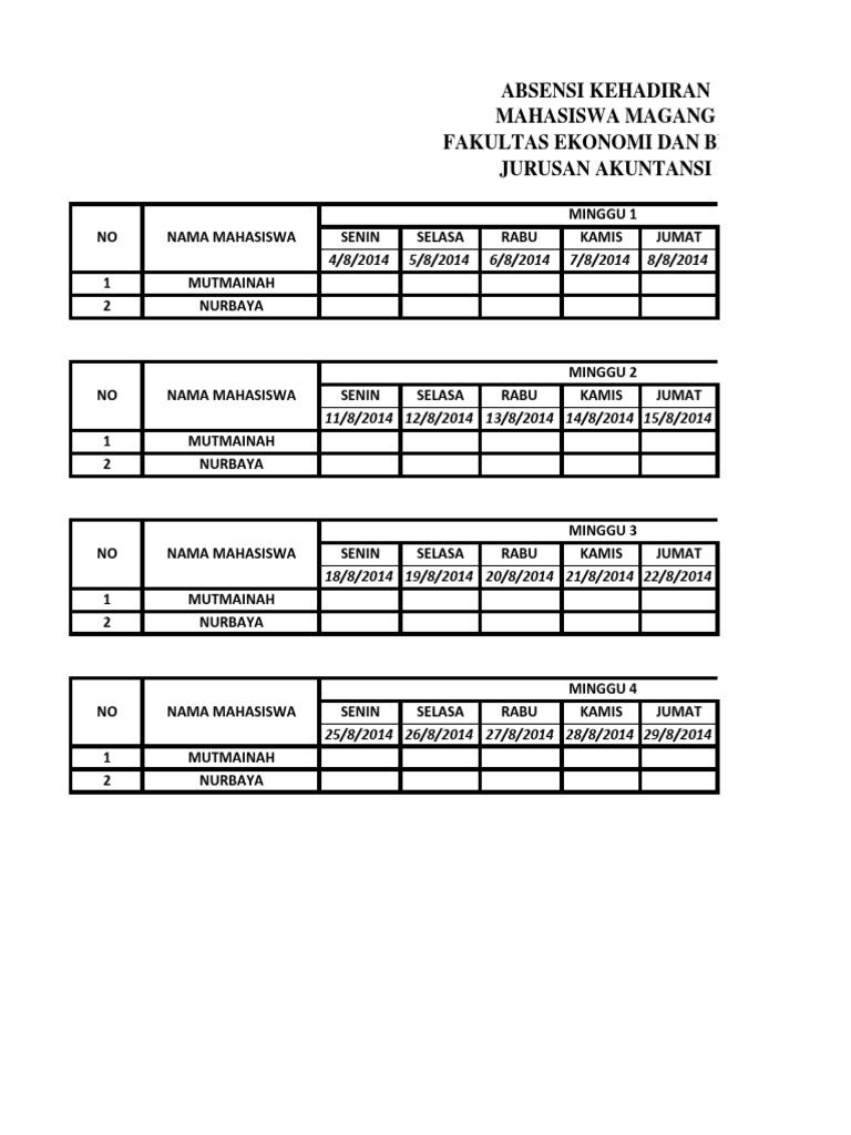 Detail Contoh Absen Pkl Nomer 29