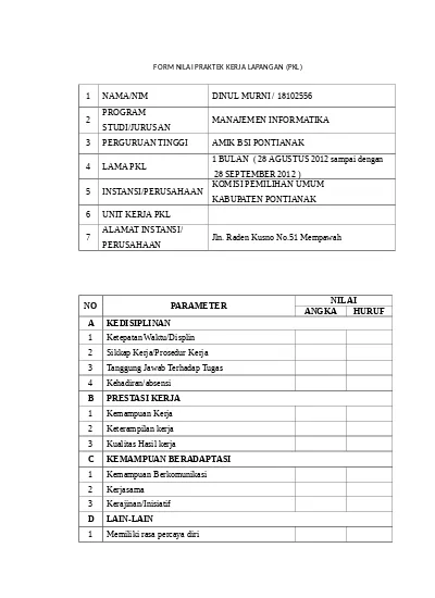 Detail Contoh Absen Pkl Nomer 34