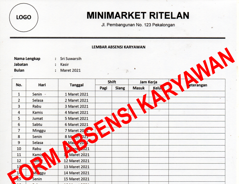 Detail Contoh Absensi Karyawan Manual Nomer 18