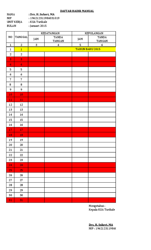 Detail Contoh Absensi Karyawan Manual Nomer 25