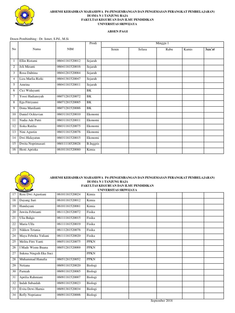 Detail Contoh Absensi Kehadiran Siswa Nomer 30