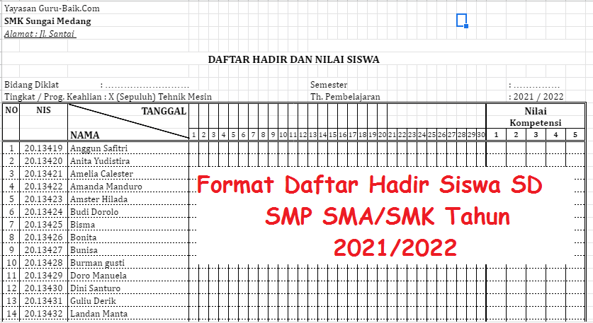 Detail Contoh Absensi Kehadiran Siswa Nomer 42