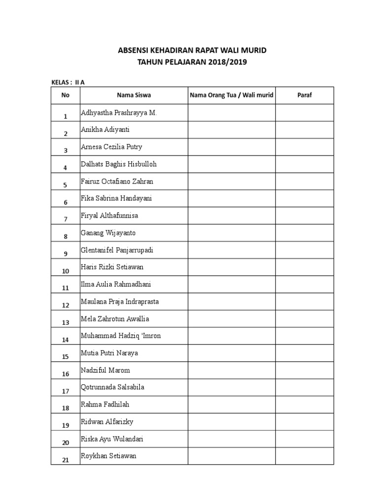 Detail Contoh Absensi Kehadiran Siswa Nomer 43