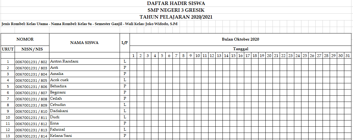 Detail Contoh Absensi Siswa Nomer 10