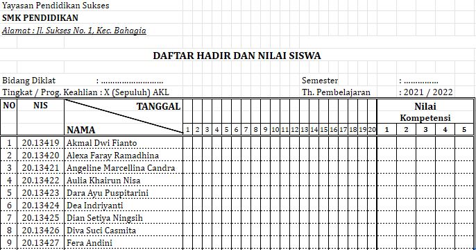 Detail Contoh Absensi Siswa Nomer 29