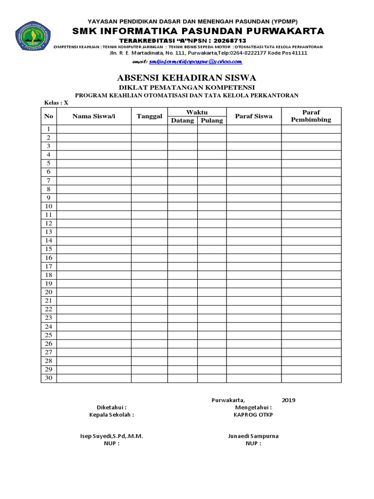 Detail Contoh Absensi Siswa Nomer 37