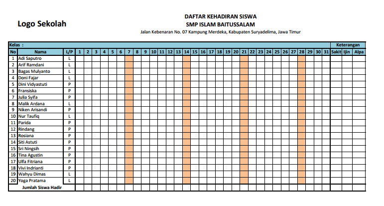 Detail Contoh Absensi Siswa Nomer 6