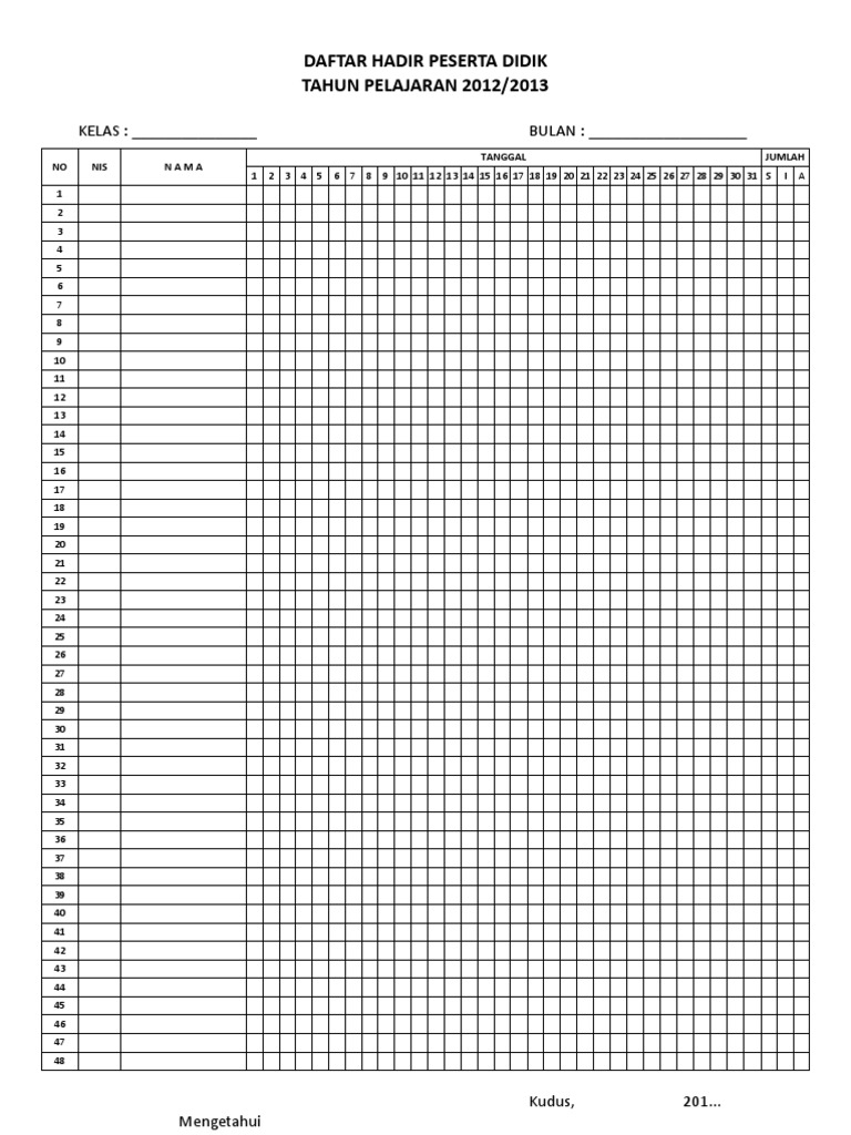 Detail Contoh Absensi Siswa Nomer 7