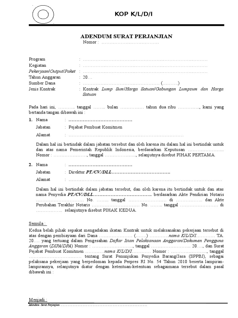 Detail Contoh Addendum Kontrak Nomer 11