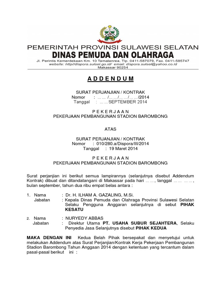 Detail Contoh Addendum Perjanjian Nomer 11