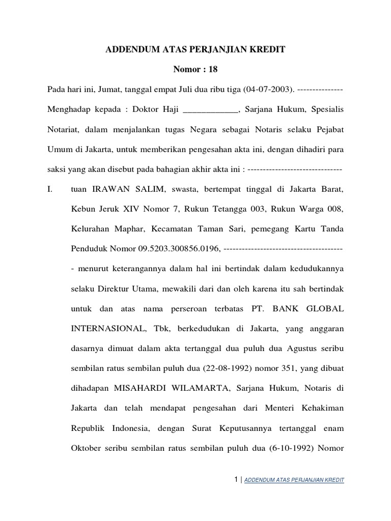 Detail Contoh Addendum Perjanjian Nomer 26