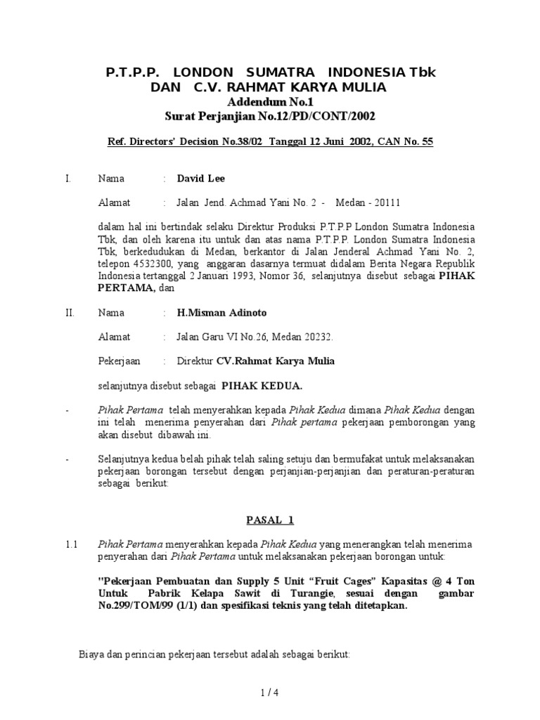 Detail Contoh Addendum Perjanjian Nomer 10