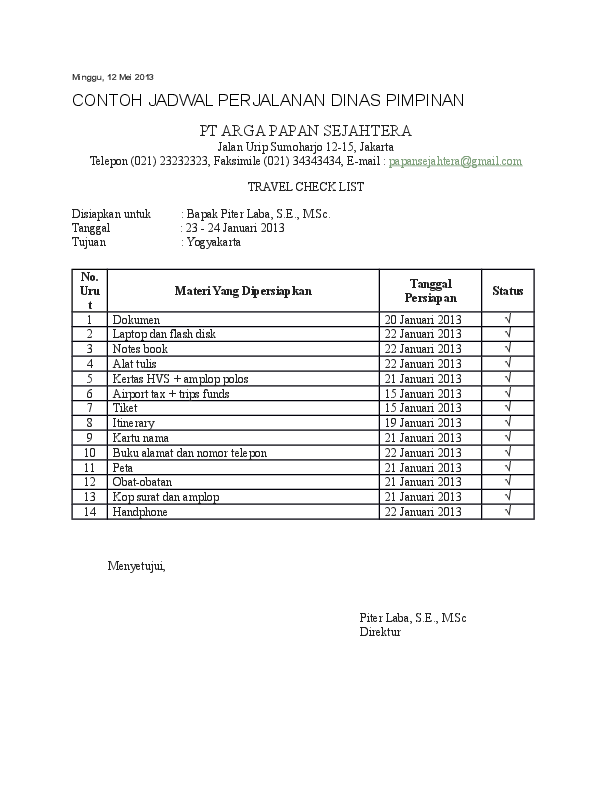 Detail Contoh Agenda Pimpinan Nomer 29