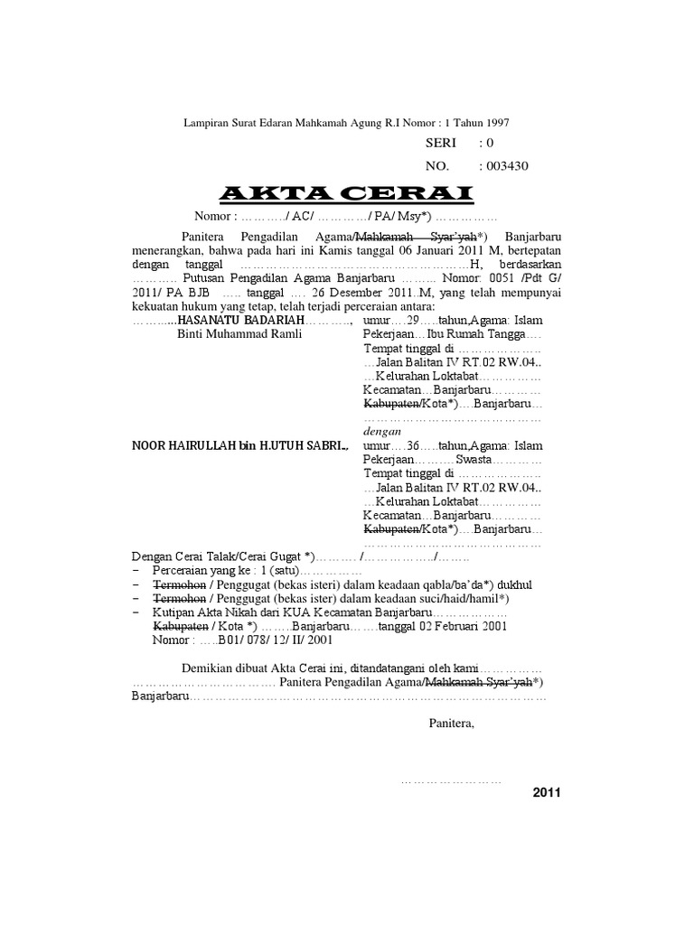 Detail Contoh Akta Cerai Kosong Nomer 11