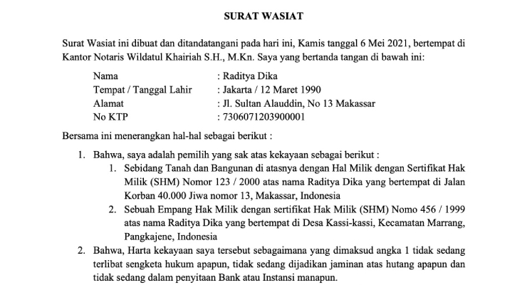 Detail Contoh Akta Hibah Wasiat Nomer 34