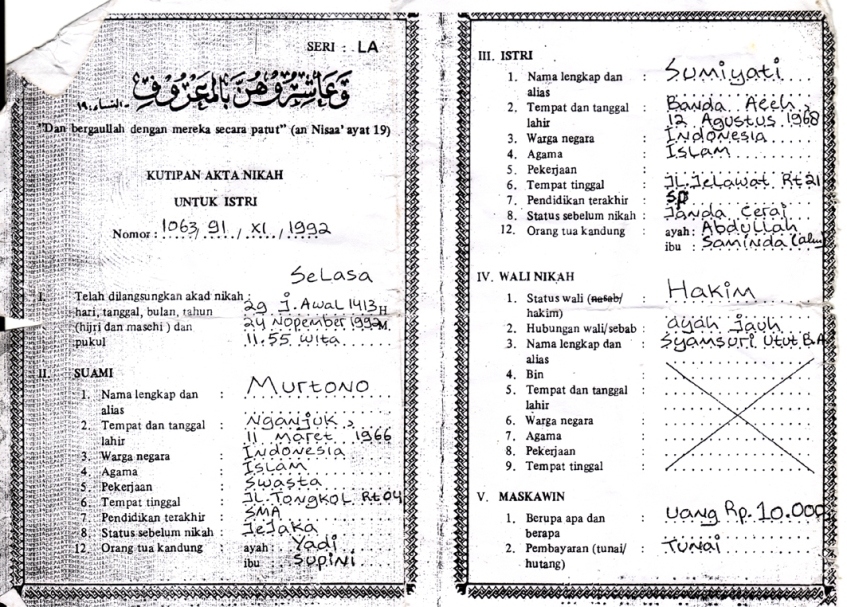 Detail Contoh Akta Nikah Nomer 49