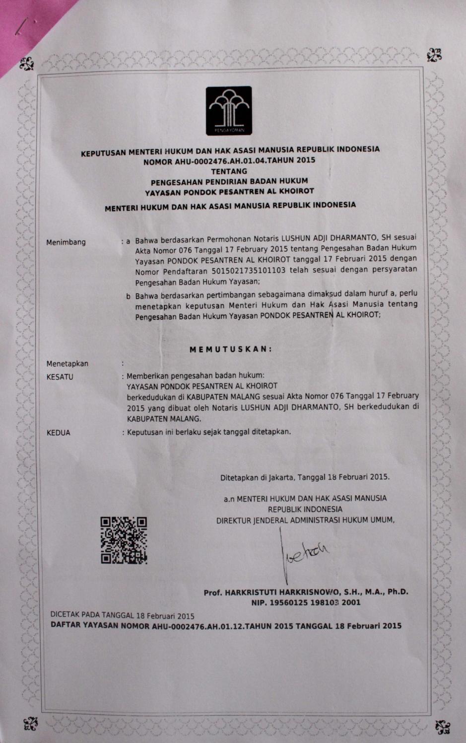 Detail Contoh Akta Notaris Yayasan Nomer 14