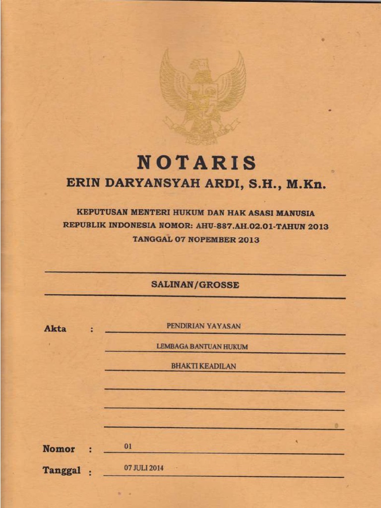 Detail Contoh Akta Notaris Yayasan Nomer 16