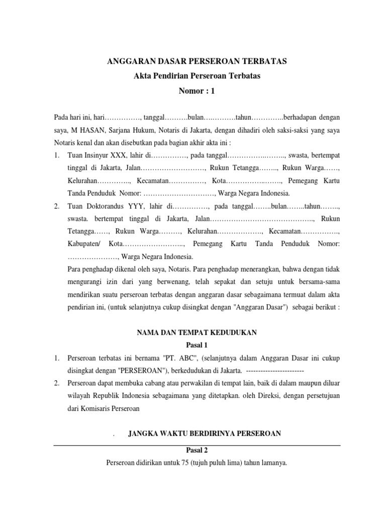 Detail Contoh Akta Pendirian Cv Nomer 16