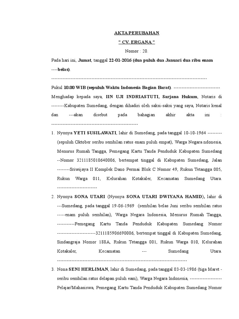 Detail Contoh Akta Pendirian Cv Nomer 25