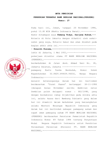 Detail Contoh Akta Pendirian Cv Nomer 28