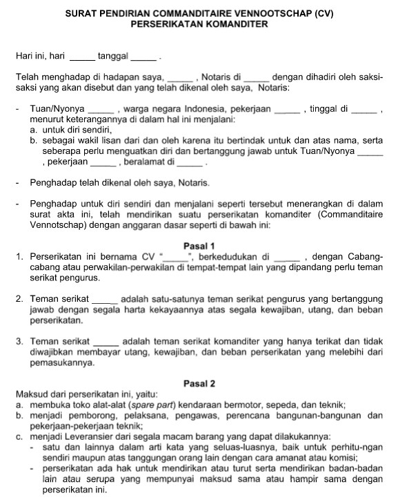 Detail Contoh Akta Pendirian Cv Nomer 50