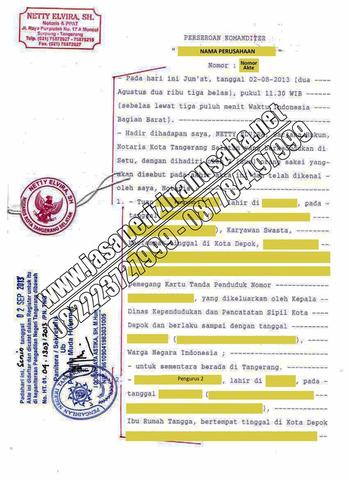 Detail Contoh Akta Pendirian Perusahaan Cv Nomer 23