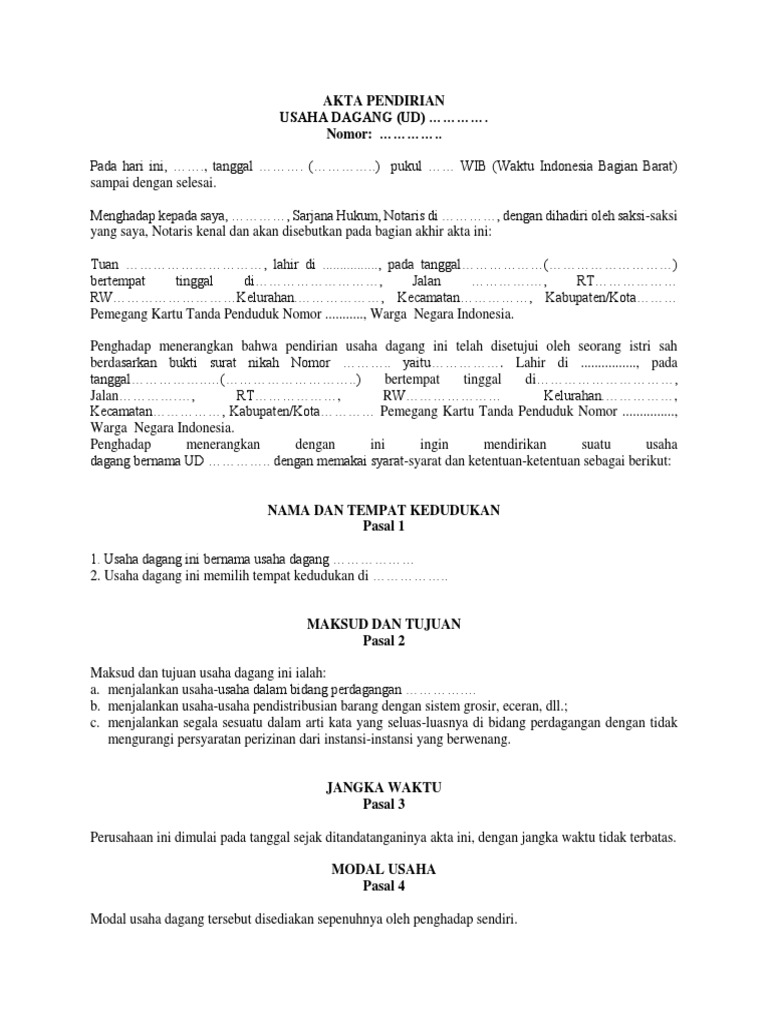 Detail Contoh Akta Pendirian Perusahaan Cv Nomer 32