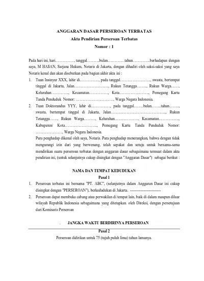 Detail Contoh Akta Pendirian Perusahaan Cv Nomer 35