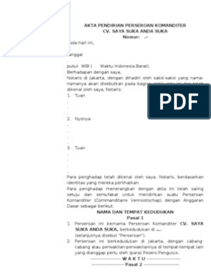 Detail Contoh Akta Pendirian Perusahaan Cv Nomer 9