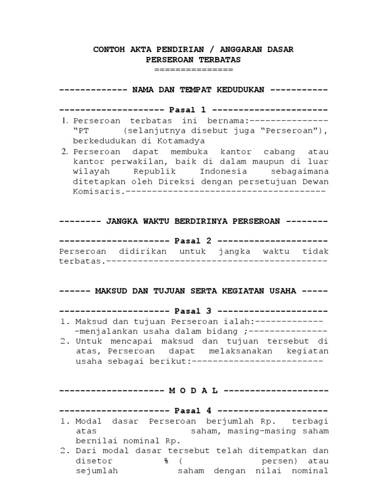 Detail Contoh Akta Pendirian Usaha Nomer 23