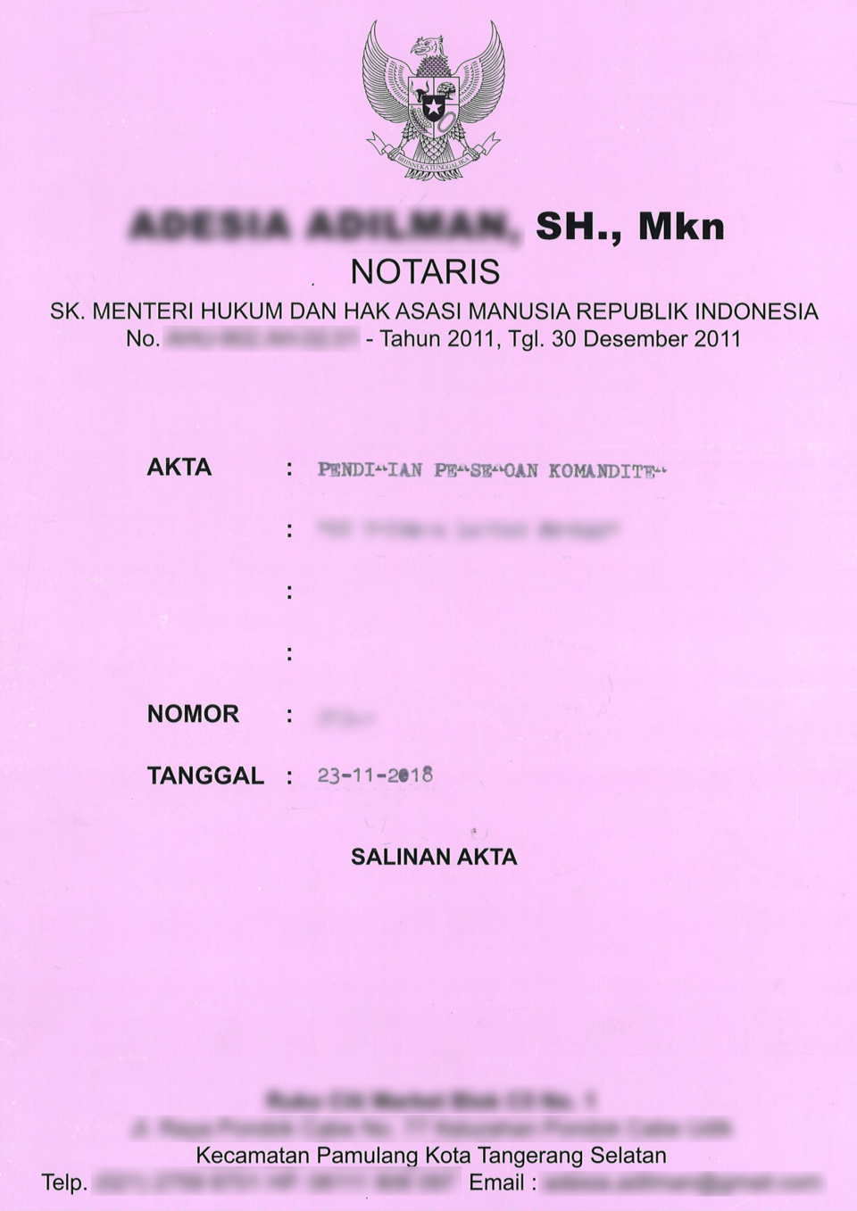 Detail Contoh Akta Pendirian Usaha Nomer 31