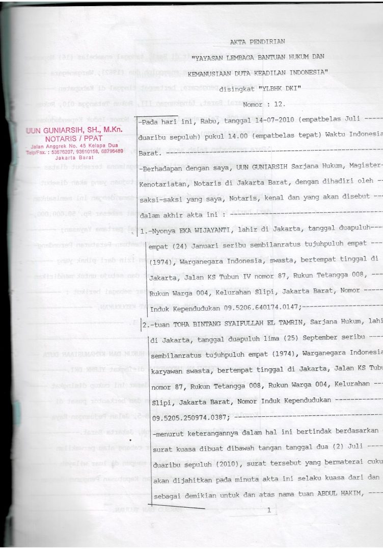 Detail Contoh Akta Pendirian Yayasan Nomer 28