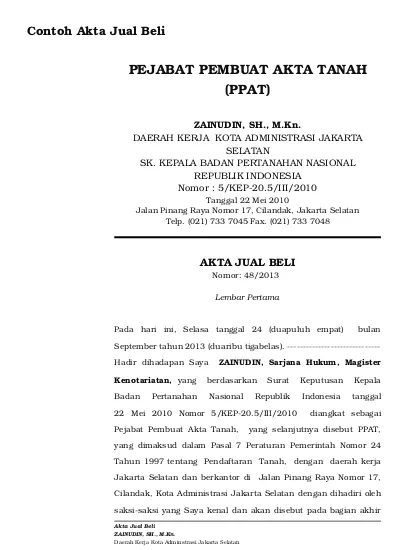 Detail Contoh Akta Ppat Nomer 3