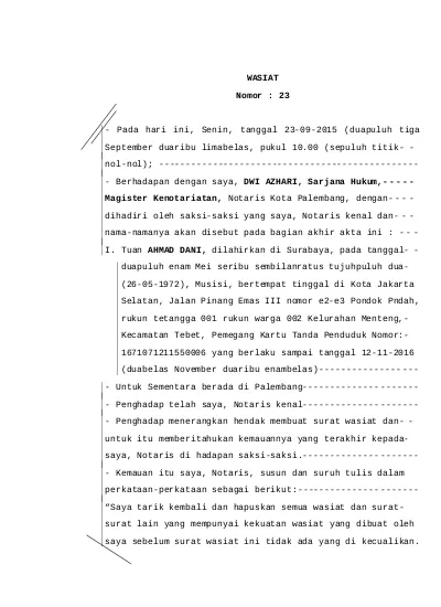 Detail Contoh Akta Wasiat Nomer 15