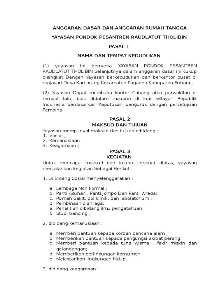 Detail Contoh Akta Yayasan Nomer 22