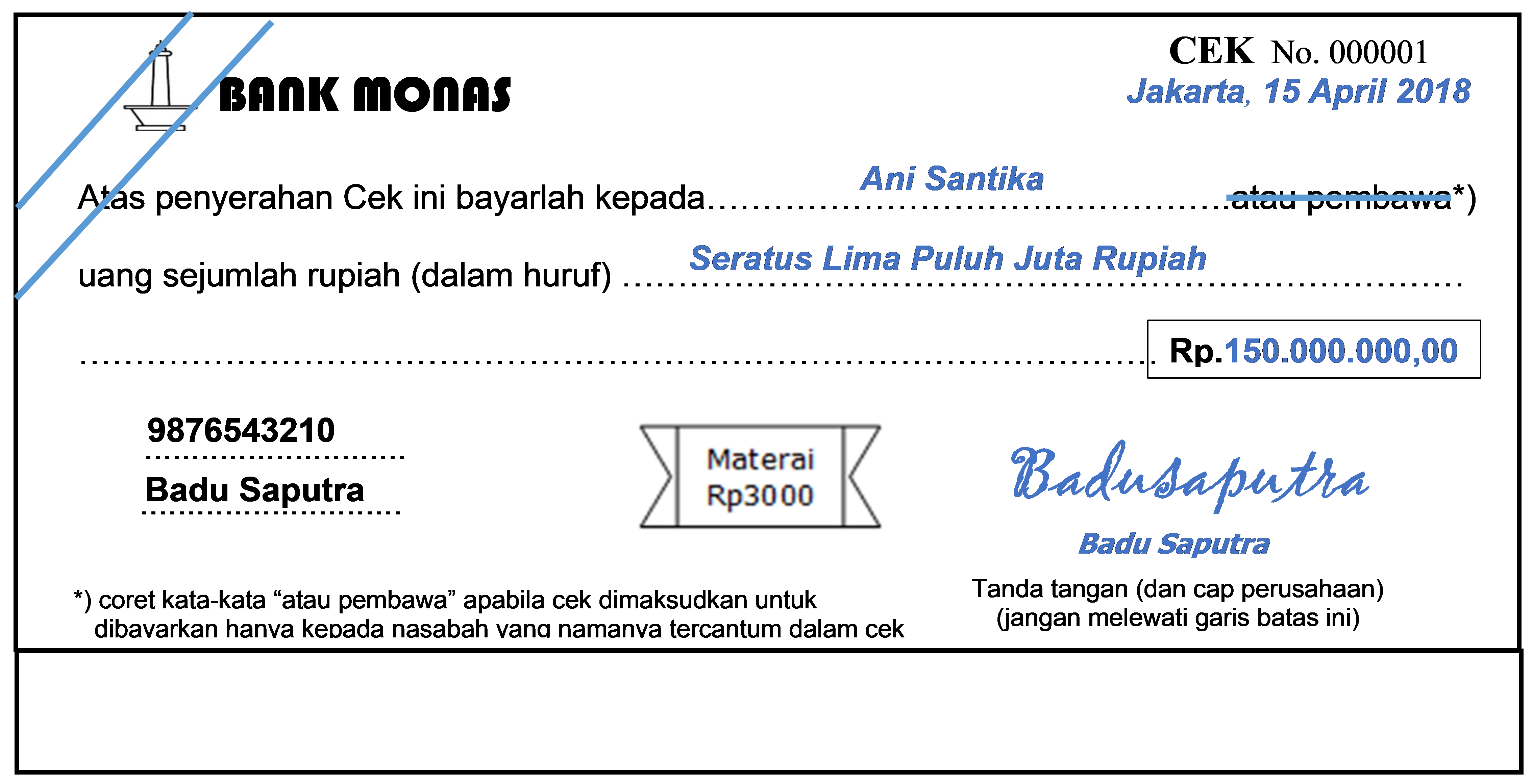 Gambar Cek Bank - KibrisPDR